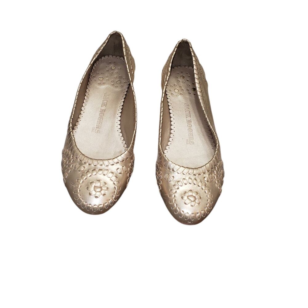 Jack Rogers Womens Gold Navajo Whipstich Leather Ballet Flats Size 6 1/2 Boho